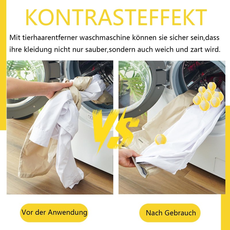 12 Stücke Gelb Tierhaarentferner Waschmaschine,Entfernt Tierhaare,Fusseln & Flusen,Fusselbälle Waschmaschine für