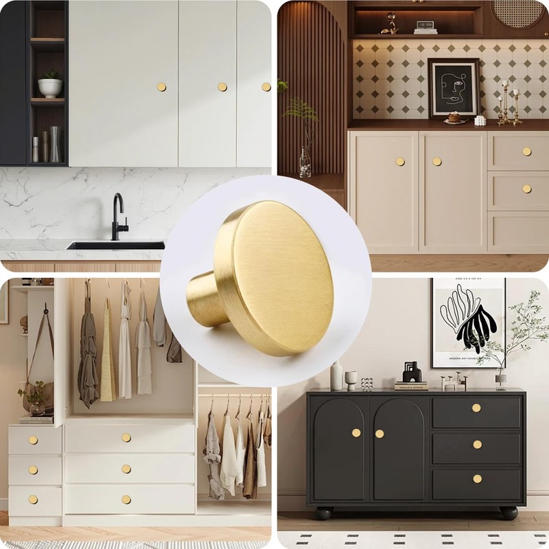 4 Pack Brushed Brass Solid Knobs Gold Kitchen Cabinet Pull