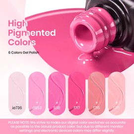 Beetles Gel Polish Set Nude Light Baby Hot Pink Gel Nail Polish Sweet 6 Colors Soak off Uv Led Lamp Needed Manicure DIY Home Gifts for Girls Pink Melody
