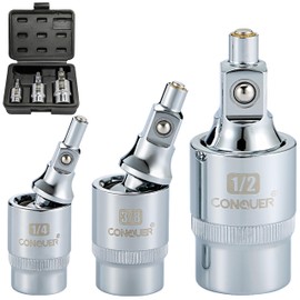 CONQUER Magnetic 2-Stage Universal Joint Socket Extension Set – 1/4", 3/8" & 1/2" Drive CR-MO Steel Adapters with Swivel & Fixed Positions, Magnetic Tip for Automotive, Mechanic & DIY Repairs