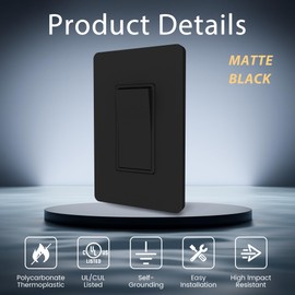 ThunderWay Matte Black 3 Way Decorative Light Switch with Plate, 15 A 120/277 V Rocker Paddle Wall Switch Replacement, Self-Grounding, Residential Grade, Wall Plate, UL Listed (20 Pack)