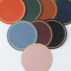 8 PCS Light Brown Leather Coasters, 10cm Gold Edge Round