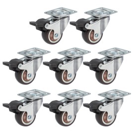 PATIKIL 1.5 Inch Caster Wheels, Set of 8 Plate Casters Heavy Duty TPR Locking Swivel Caster with Brake 55 Lbs for Furniture Cart Workbench Equipment, Brown