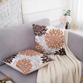 Set of 2 Cushion Covers, 45 x 45 cm, Modern Abstract Dahlia Pattern, Decorative Cushion, Sofa Cushion, Couch Cushion, Flower Cushion Covers for Living Room, Bedroom, Sofa Chair, Brown Grey