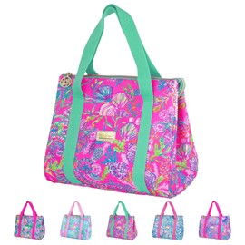 Lilly Pulitzer Cute Lunch Bag for Women, Large Capacity Insulated Tote Bag, Pink Mini Cooler with Storage Pocket and Shoulder Straps, Shell Me Something Good