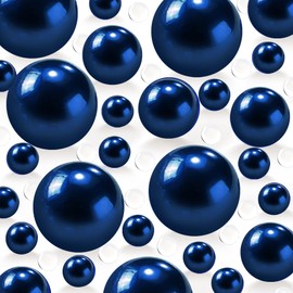 250 PCS Navy Blue Floating Beads No Hole Pearl for Vases, 8/14/18mm Floating Beads for Centerpiece, 2400 PCS Clear Water Gel, DIY Home Birthday Weddings Party Decor