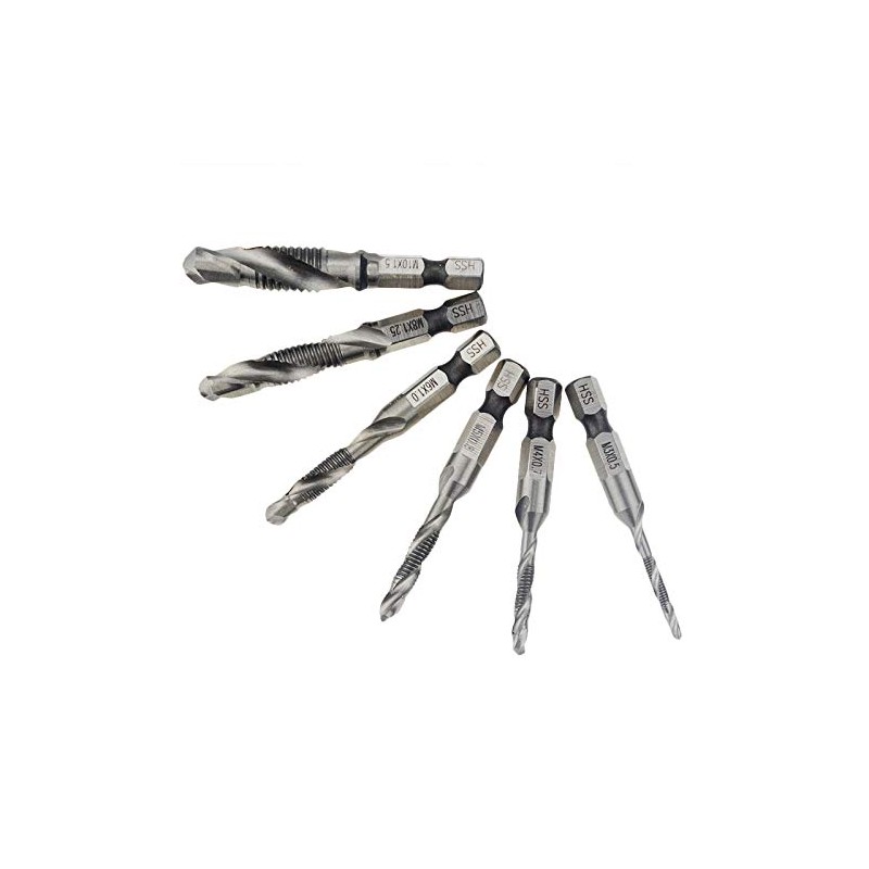 6pcs/set Tap Hex Shank Compound Taps Spiral Drill and Tapping