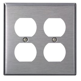 Leviton 2-Gang, Duplex Device Receptacle Wallplate, Standard Size, Device Mount, 84016-40, Stainless Steel