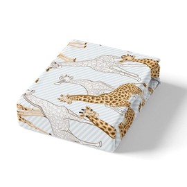 Erosebridal Giraffe Bedding Set Queen Size Cartoon Giraffe Fitted Sheet Tropical Animal Bed Sheet Set Blue Lines Bed Sheet for Kids Boys Girls Teens Gift Dorm Guest Room Decor, Blue