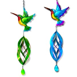 Fawgold Wind Spinner Hummingbird Kinetic Wind Spinners Metal Decorations Outdoor Hanging Spinner for Yard and Garden,Garden Decor Crafts Ornaments Gift
