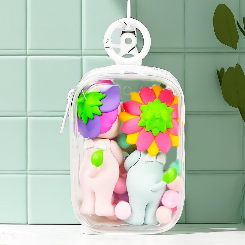Knchy Clear Figure Display Bag with Keychain, Portable Small Doll