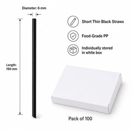 100Pcs 6x190mm Plastic Straws,Black Straws
