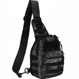 NuCamper Tactical Sling Bag Pack Military Rover Shoulder Backpack Molle Assault Range Bags Men's Chest Pack for Hiking,Travel (Pythons Grain Black)