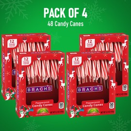 Peppermint Candy Canes, 4 Packs of Candy Canes in Bulk 12 Each, Ideal Bulk Candy Canes Individually Wrapped for Christmas Celebrations, Perfect Bulk Candy Canes for Stocking Stuffers