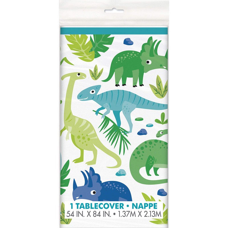 Vibrant Blue & Green Dinosaur Plastic Table Cover (137cm x