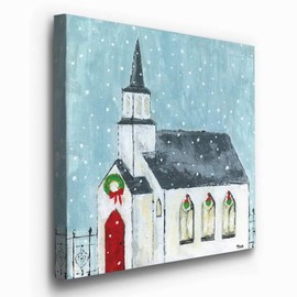 Renditions Gallery Christmas Church Wall Art, Charming Religious Winter Artwork, Country Church with Steeple, Premium Gallery Wrapped Canvas Decor, Ready to Hang, 10 in H x 10 in W, Made in America