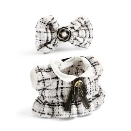 Cute Clothes Set for 17cm Doll – Chic Style Doll Outfit with White Plaid Tweed Dress, Black Necktie, and Bow – Kawaii Doll Clothes Accessories for Collectors & Fans