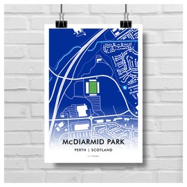 GroundDesigns ST JOHNSTONE FC Football Gift McDIARMID PARK Stadium Art A3 Print SJFC