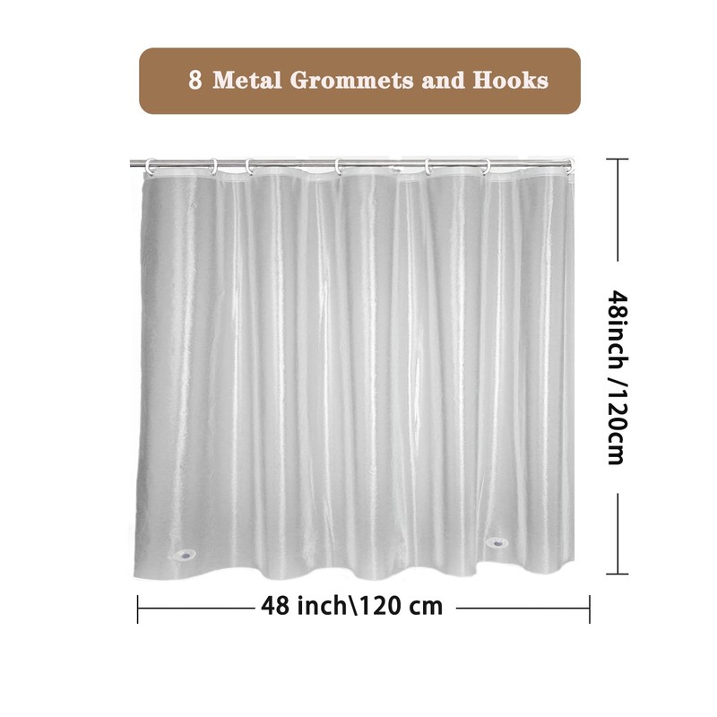 EMLTHORY Shower Curtain Waterproof Heavy Duty Vinyl PEVA 48x48 Unlined