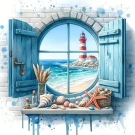 Lighthouse Diamond Painting Kits for Adults,Full Round Drills Lighthouse Landscape Theme Diamond Art Kits for Beginners,DIY Crystal Art Painting Craft Kit for Home Wall Decor 14X14 Inch.
