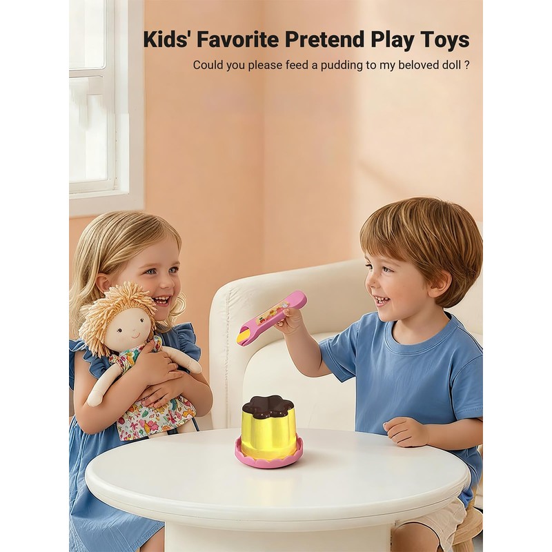 Pretend Play Pudding Feeding Toy for Dolls,Stuffed Animals Figurines,Automatic Feeding