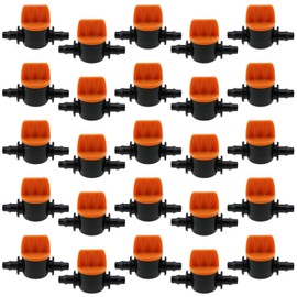 LUORNG 25PCS Drip Irrigation Fitting Valve 1/4 Inch Double Barb Mini Valve Straight Through Switching Valve for Drip Irrigation System and Garden Farm and Aquarium Pump