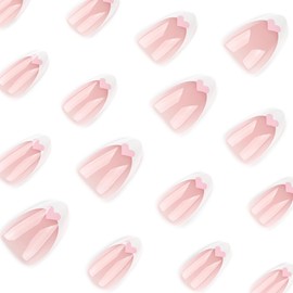 24 Pcs Extra Short Press on Nails Almond Nail Tips,YEFIUO Heart Acrylic Nail Kit Summer White French Fake Nails Press ons Glue on Nails Full Cover Reusable False Nails with Jelly Glue Tool for Ma'am