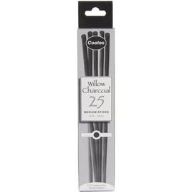 Coates Artist Willow Charcoal Thin Sticks, Wood, Black, 25 Count (Pack of 1)