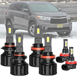 SHENKENUO For Toyota Highlander 2014-2022 6X LED Headlight+Fog Light Bulbs Combo Kit 6500K