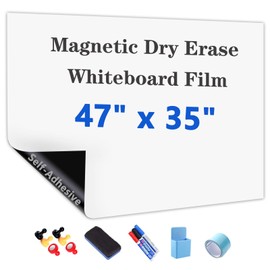 Magnetic Dry Erase Whiteboard Paper with Adhesive, 47" x 35" White Board Film for Wall, Easy to Write and Clean Dry Erase Board for Office, Classroom, Home, Include Marker, Magnetic Eraser and Magnets