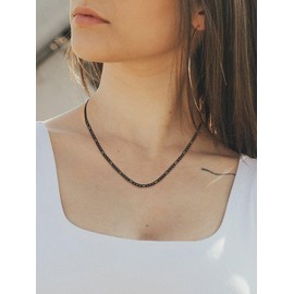 U7 3mm Figaro Chain Black Color with Inlaid Stainless Steel Necklace for Pendant, 18"