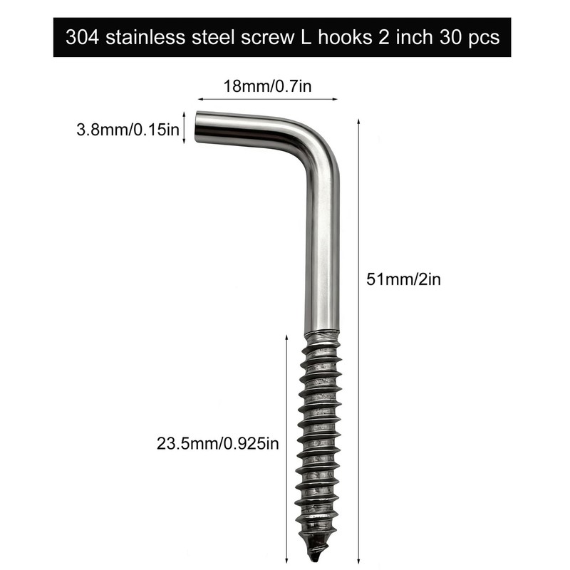 IDEALSV 304 Stainless Steel Screw in Hooks 2 Inch 7