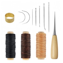 12Pcs Leather Repair Kit, Leather Needles Hand Sewing, Upholstery Leather Repair Kit Waxed Thread 12m Cord Drilling Awl, Waxed Thread, for Sewing Supplies Fabric Sewing DIY Crafts