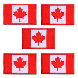 5 Pcs Canada Flag Hook & Loop Patches, Canadian Tags Embroidered Applique Clothes Accessories Patch, DIY CA Maple Leaf Emblem for Biker Clothes Jeans Jacket Backapck Uniform Dog Harness