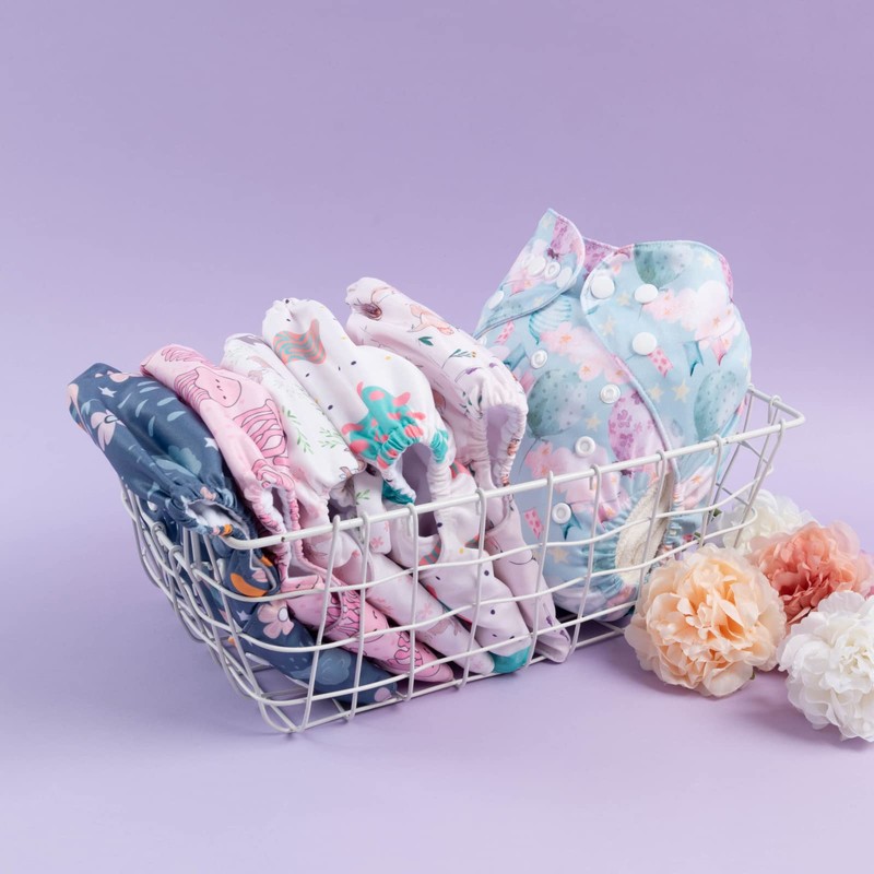 babygoal Reusable Cloth Diapers 6 Pack+6pcs Rayon from Bamboo Inserts+Wet