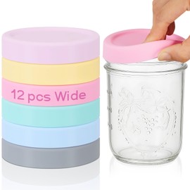 Teenyyou 6 Pcs Silicone Wide Mouth Lids Mason Jar Lids Thickened Leak Proof Lid for 86 mm All Wide Mouth Mason Jars, Reusable Large Canning Jar Caps(Macaron)
