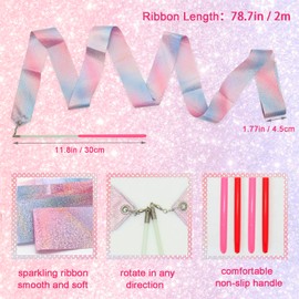 Kaiyuan Dynasty 4pcs Dance Ribbons Sparkling Dance Ribbon Streamer 78.7inch Gymnastics Ribbon Dancer Wand Twirling Dancing Ribbons for Talent Shows Artistic Training
