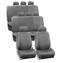 FH Group Seat Covers, PU Leather 3 Row w. 7 Headrests - Fit Most Car, Truck, SUV, Van (Solid Gray-128), Universal Fit