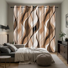 Ruelvth Brown Blackout Curtains, Abstract Ombre Grey and Brown Striped Window Curtains for Living Room Modern Room Darkening Grommet Curtains, 53x84 Inch, 2 Panels