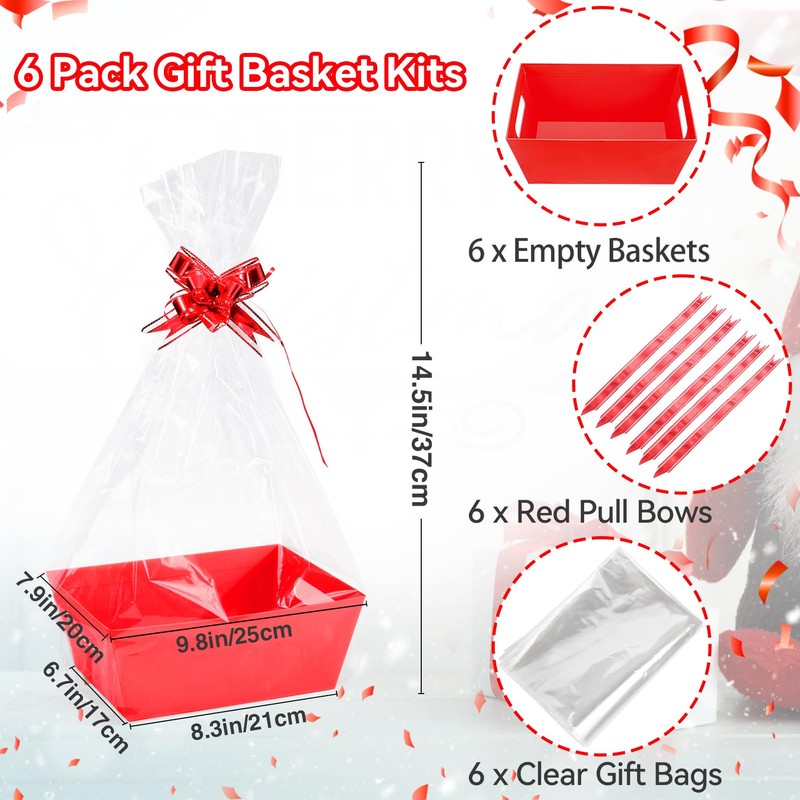MADHOLLY 6Set Baskets for Gifts Empty- Sturdy Kraft Gift Basket