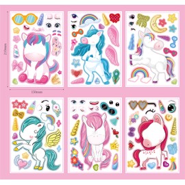 12 Sheets Children's Cartoon DIY Unicorn Sticker,Kids Party Favor Supplies Craft,Let Your Kids Get Creative & Design Their Favorite Sticker Birthday Party Supplies (Unicorn-6X2)