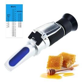Honey Brix Tri-Scale Refractometer with ATC - Measures 58-90% Brix, 38-43 Be' (Baume), and 12-27% Water - Ideal for Beekeepers and Honey Enthusiasts