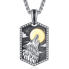 KATHLU Wolf Necklace 925 Sterling Silver Wolf Moon Pendant Wolf Head Necklace Gifts for Men Women
