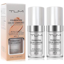 2 PACK Color Changing Foundation Liquid Base,Concealer Cover Cream,All Day Flawless Warm Skin Tone BB Cream Makeup Base Concealer for All Skin SPF15