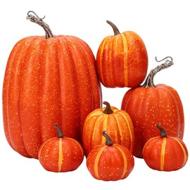 SHIFANQI 7Pcs Artificial Pumpkins, Fall Fake Foam Pumpkin Decor, Autumn Decorations for Thanksgiving Harvest Halloween Christmas Home Table Centerpiece Decoration