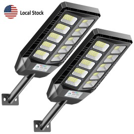 Solar Powered High Quality Security Light 130LM/W Remote Dimmable Street Lamp for Roadways Suburban Pedestrian Walkways 2PackEmitting Color: White, Lamp Power(W): 3000W Halogen Equivalence, Battery Capacity: >5000mAh