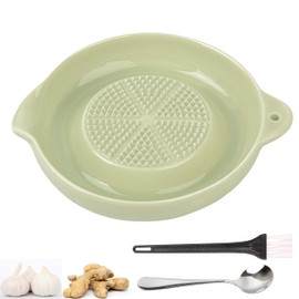 KICPUK Ceramic Grater, Ceramic Ginger Grater, Garlic Grater, Ginger Grater, Spice Grater, for Ginger, Garlic, Nutmeg, Celery, Carrots, Mustard, with Brush and Spoon, Diameter 9 cm (Green)