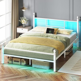 Fixwal Full Bed Frame with Charging Station, Metal Bed Frame with Port and Outlet