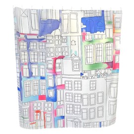 TOKYO ART Artistic Cityscape Shower Curtain – Modern Urban Sketch Design with Colorful Watercolor Accents, Waterproof & Durable, 71x71 Inches (Modern Cityscape)