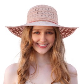 Procity Foldable Straw Hat Women's Sun Hat UV Protection Beach Hat with Wide Brim, Paris Pink